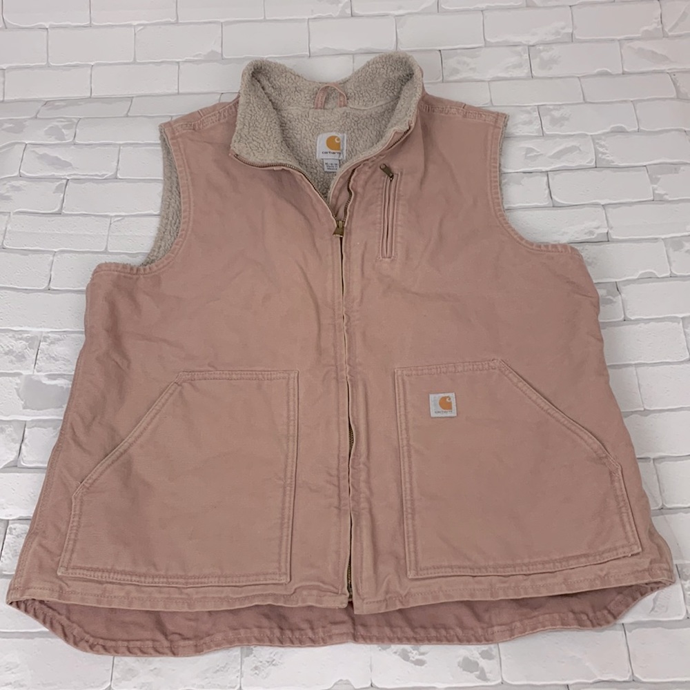 Carhartt Rugged Canvas Pink Vest. Sherpa lined. Pocket. Zip up. XL. Rare